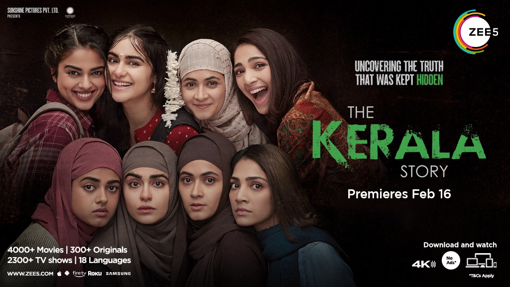 ZEE5Global will start streaming The Kerala Story from February 16th. Photo courtesy: Collected.