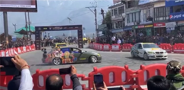 Srinagar hosts Formula 4 car racing on banks of Dal Lake.