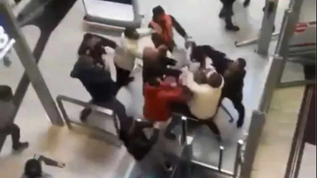 Chaos at the Charles de Gaulle Airport in Paris, France, as several people protested the deportation of a migrant. Photo courtesy: Free Press Journal