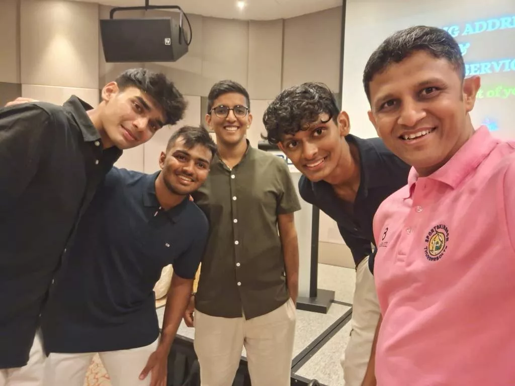 TCC founders A Khush Ghelani, Aryan Agrawal, Aditya Vishwanath, and Yashaswi Agrawal (from left to right) with Chetan Suryawanshi (1st from right) with  Photo courtesy: TCC