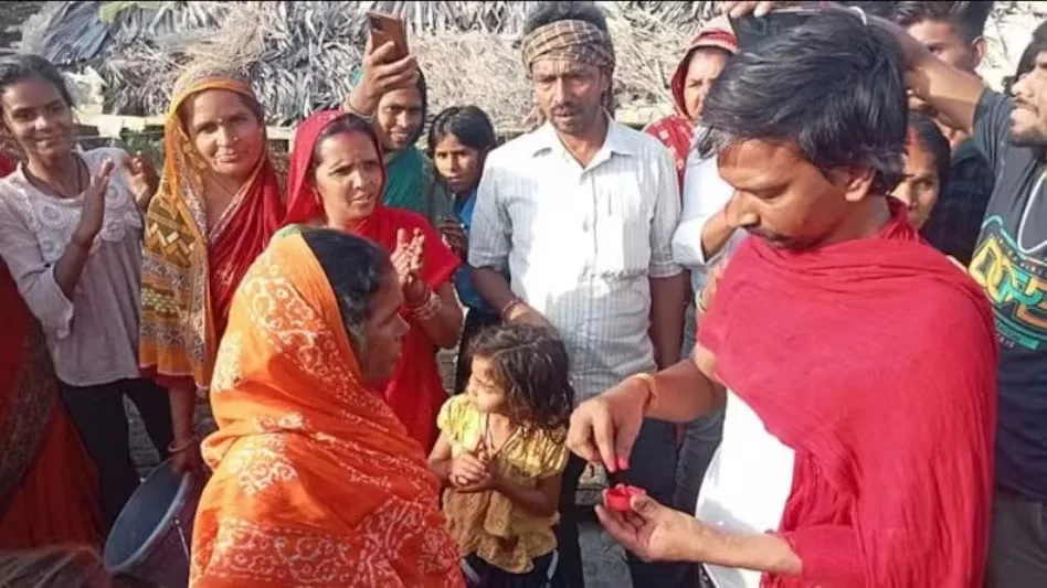 The bizarre wedding took place in front of the locals in the village. Photo courtesy: Free Press Journal