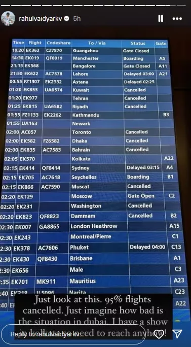 Another Instagram Story showed that most outbound flights from Dubai were cancelled. Photo courtesy: Free Press Journal