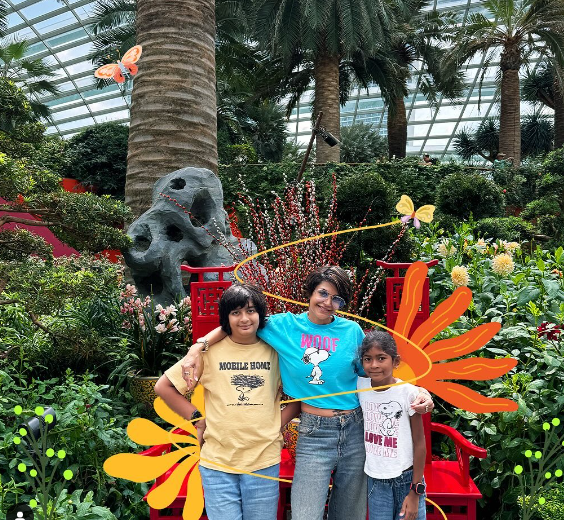 Mandira Bedi and her children in Singapore