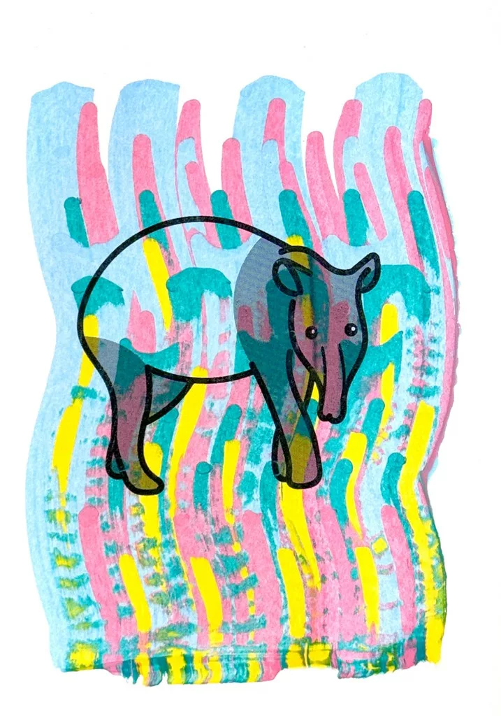 A sample work from the animal portrait squeegee painting activity. Photo courtesy: National Museum of Singapore