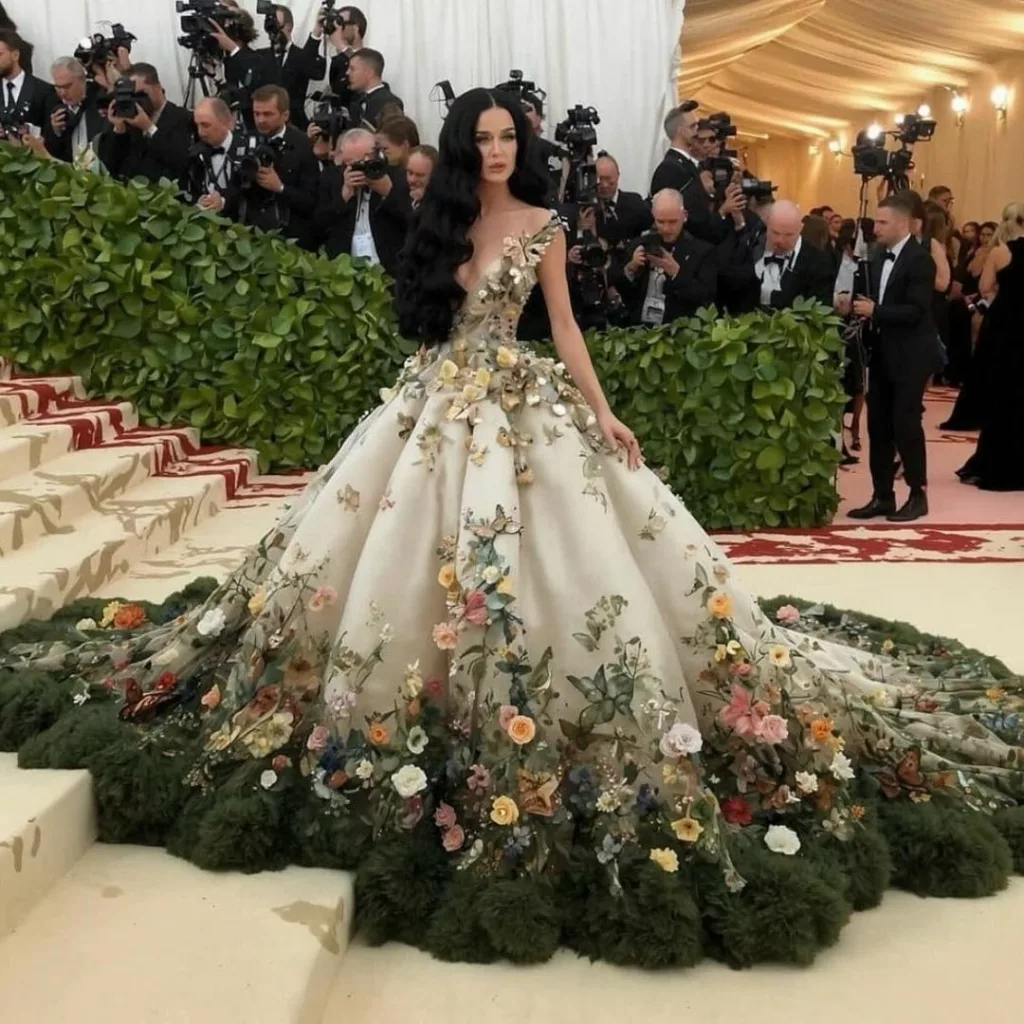 AI generated images of Katy Perry in this beautiful dress emerged as fan favourite. Perry herself confirmed her absence from the event. Photo courtesy:  KATY PERRY/Instagram