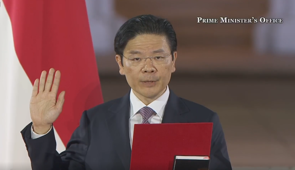 Lawrence Wong taking oath of allegiance as Singapore PM