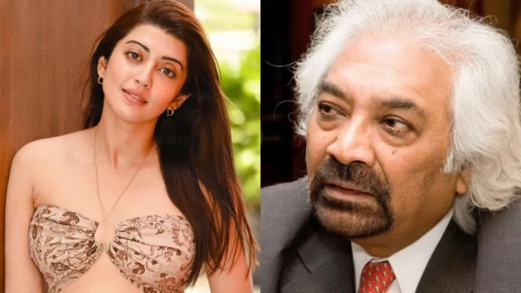 Pranitha Subhash (left), Congress leader Sam Pitroda. Photo courtesy: Free Press Journal