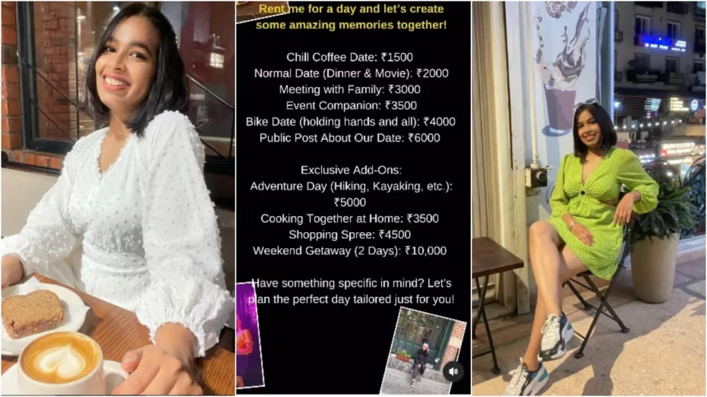 The viral girl and the rate card she shared online. Photo courtesy: Free Press Journal.