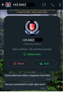 Police impostor scam screenshot