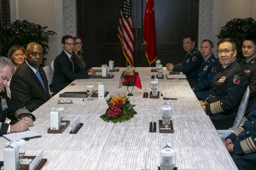 US Secretary of Defense Lloyd Austin meets Chinese Defence Minister Admiral Dong Jun in Singapore