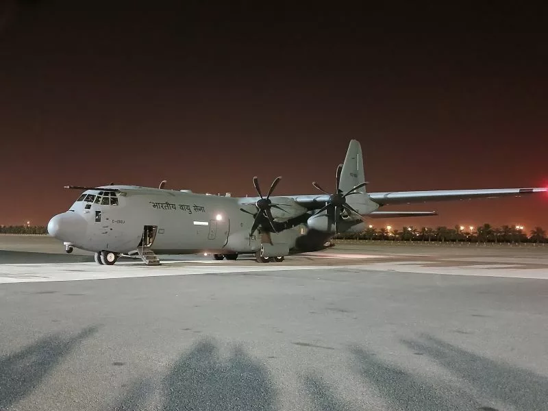 IAF plane carrying bodies of 45 deceased Indians to Kerala.