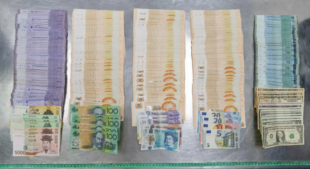 Currency seized at Singapore Changi Airport