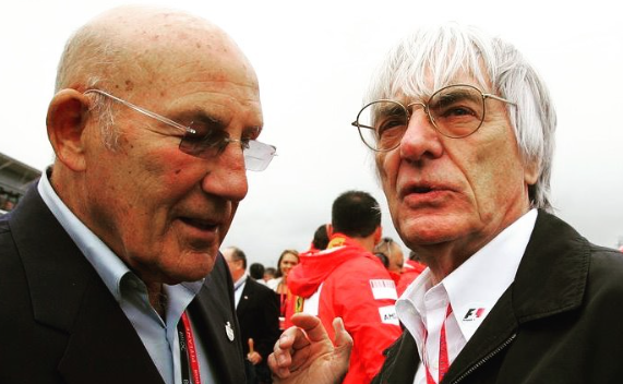 Former F1 boss Bernie Ecclestone (right) with British racing legend Stirling Moss