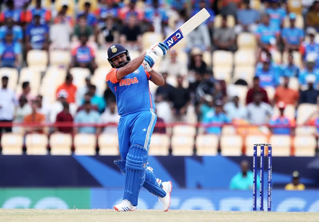 India's skipper Rohit Sharma hit eight sixes in his knock of 92. Photo courtesy: ICC/X