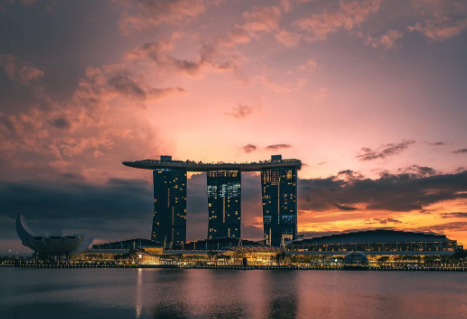 Sunrise view of Marina Bay Sands in Singapore