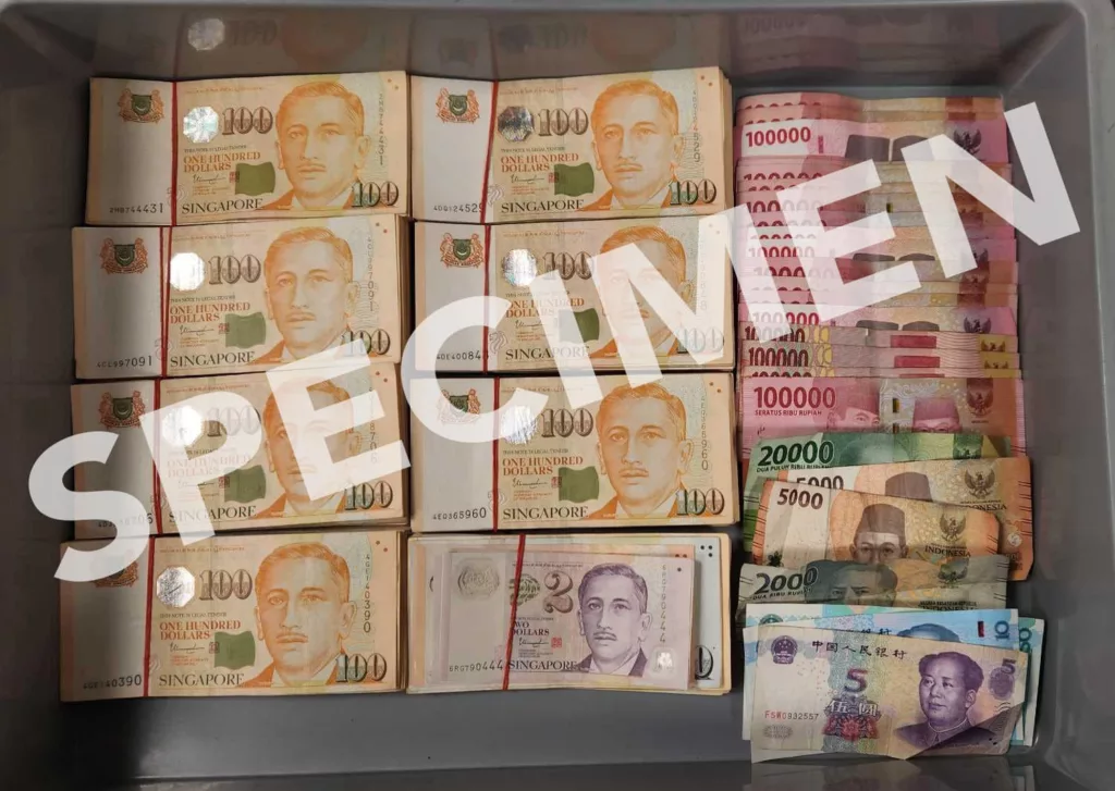 Cash seized at Changi Airport, Singapore