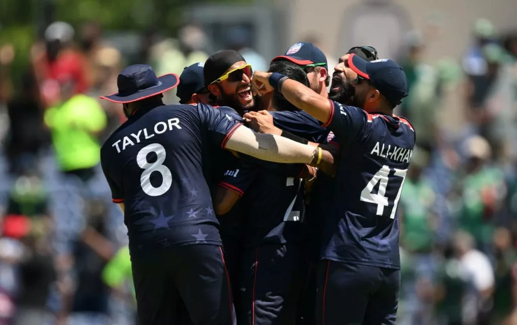 Team USA rejoicing the victory against Pakistan. Photo courtesy: ICC/X
