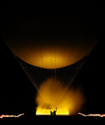 The moment of lighting the Paris Olympic cauldron