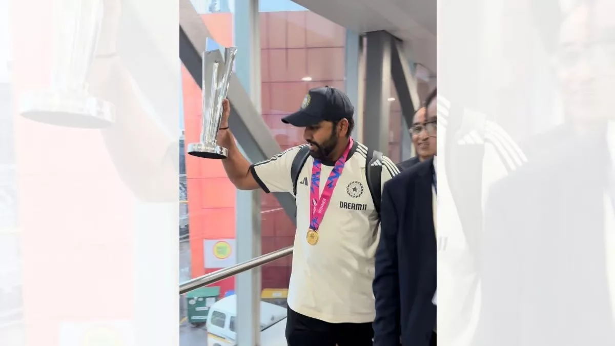 WATCH: India captain Rohit Sharma shows T20 World Cup trophy to fans at Delhi Airport