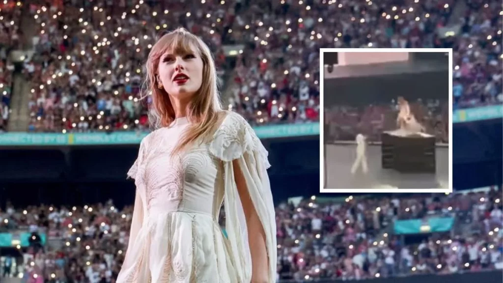 Taylor Swift. (Inset) Swift stranded after the stage malfunction. Photo courtesy: Free Press Journal