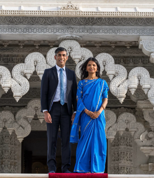 Rishi Sunak and wife Akshata at the Swaminarayan Mandir in Neasden