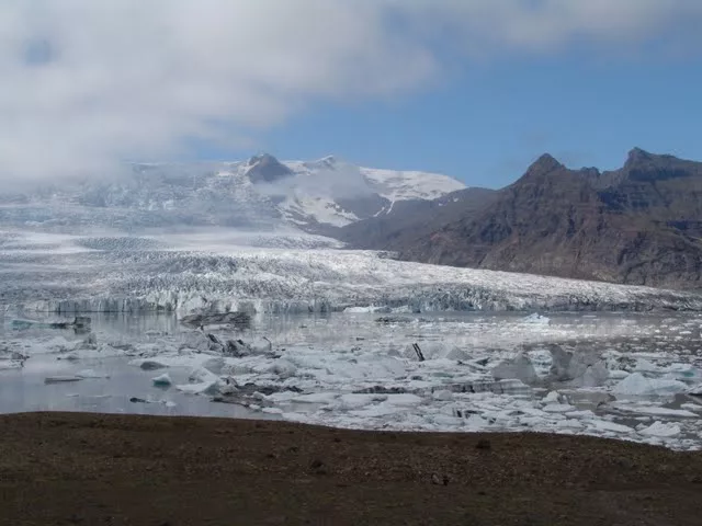 A portion of an ice cave collapses in Iceland