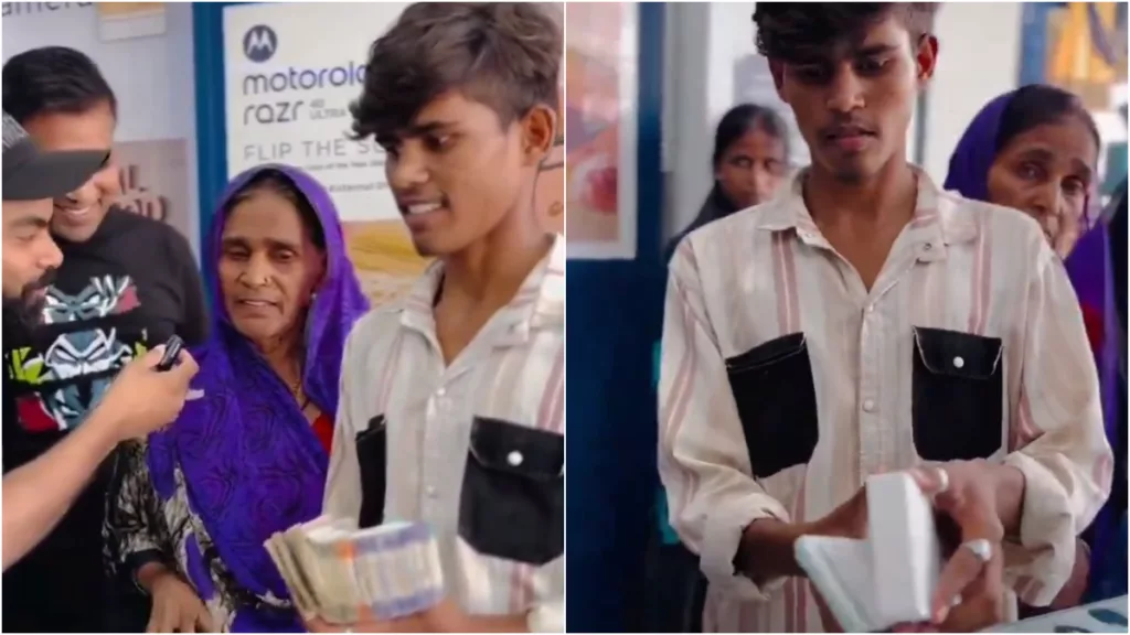 Contrasting emotions as the mother looked unhappy while the son was filled with joy to finally have his iPhone. Photo courtesy: Free Press Journal