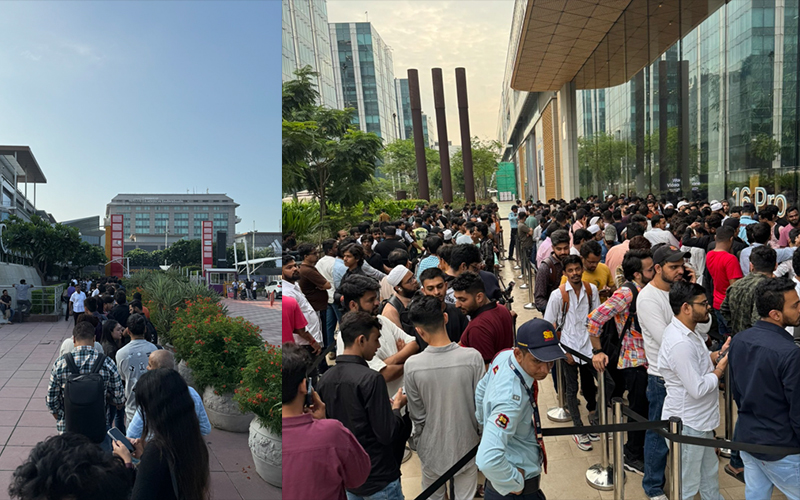 A massive crowd was seen in queues outside the stores to become the early buyers of the latest model, which was launched at Apple's Glowtime event earlier this month.
