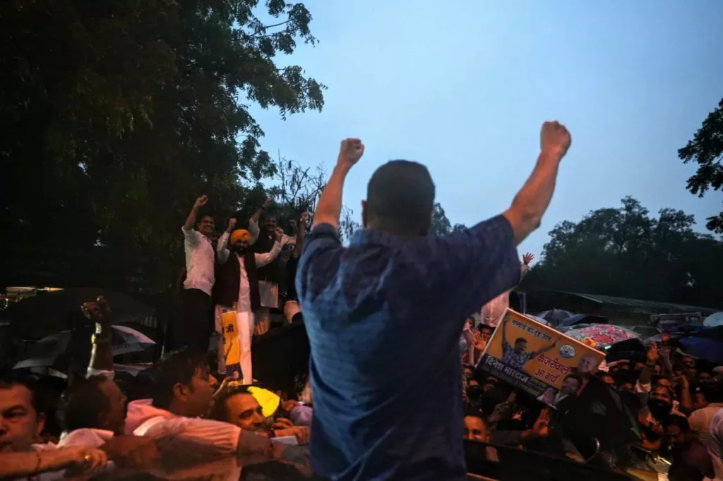 Arvind Kejriwal greets AAP supporters after being released from Tihar Jail