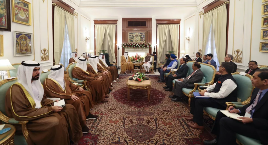Meeting between India and UAE, led by Narendra Modi and Crown Prince Al Nahyan respectively. Photo courtesy: x.com/MEAIndia