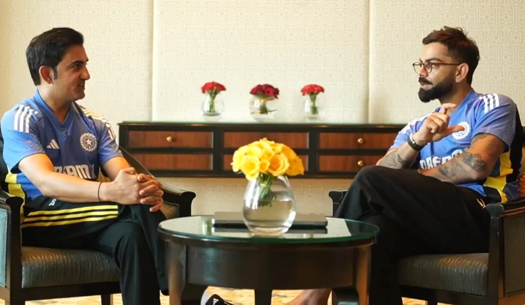 Gautam Gambhir (left), Virat Kohli. Photo courtesy: Screengram from x.com/BCCI