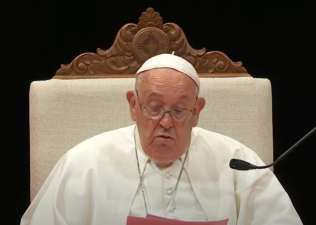 Pope Francis delivering his address at the NUS on September 12, 2024. Photo courtesy: Screengrab from YouTube