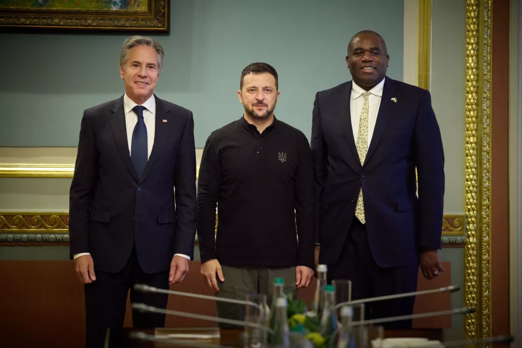 Volodymyr Zelenskyy with Antony Blinken and David Lammy