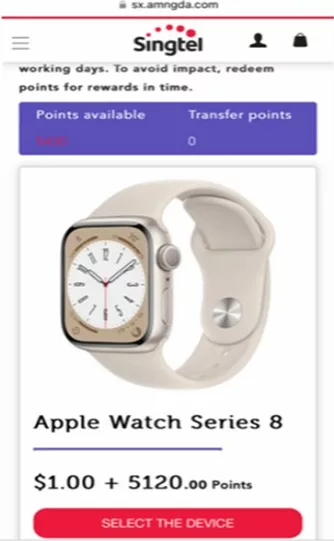 Scam website page to redeem reward points