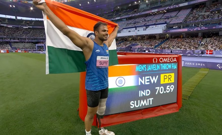 Paris Paralympics: Indian javelin thrower Sumit Antil wins gold with 70.59 m record throw