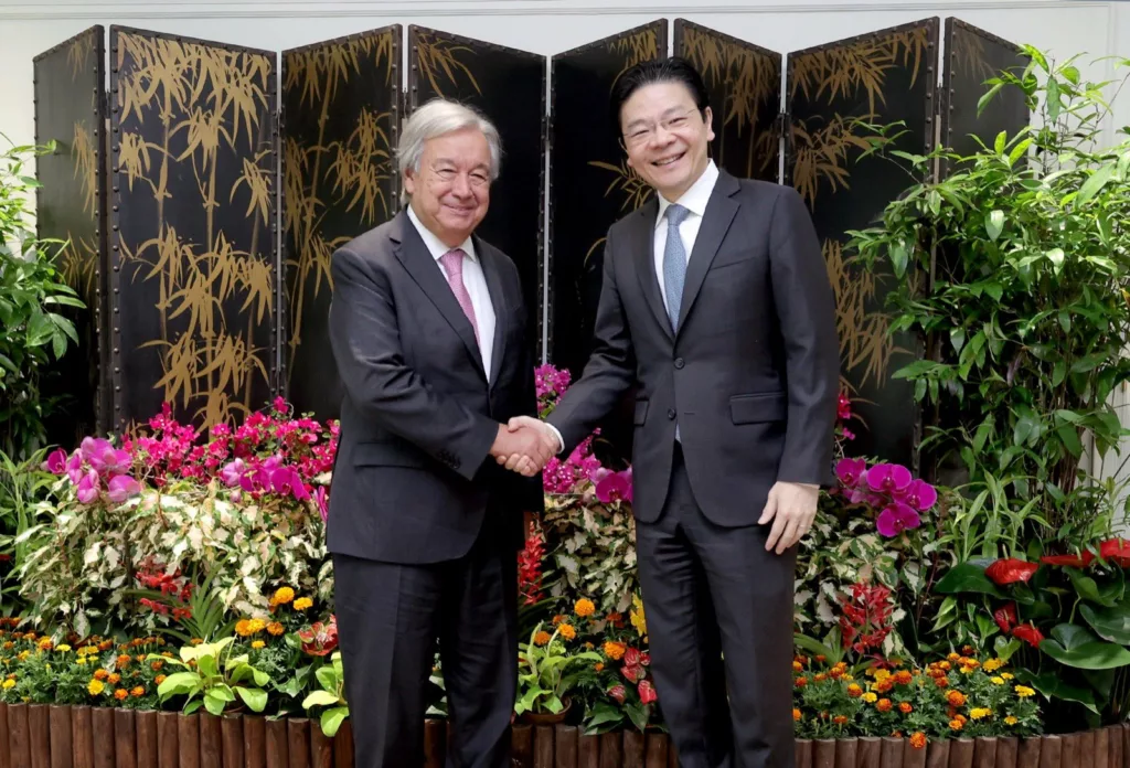 UN Secretary General Antonio Guterres with Singapore Prime Minister Lawrence Wong