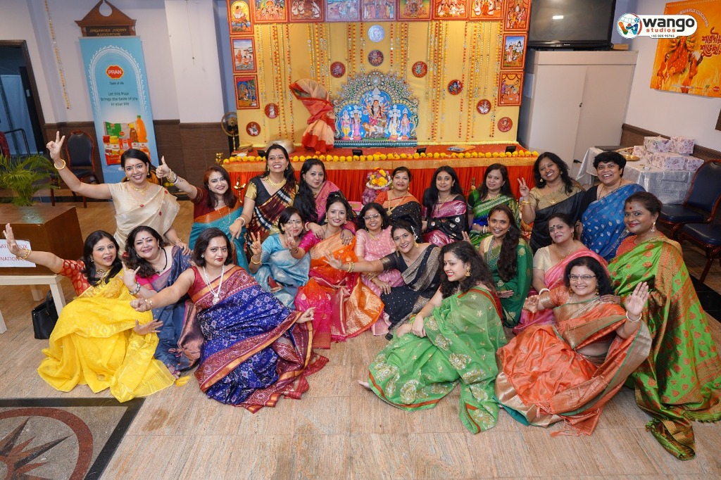 The puja brings together people from all walks of life. Here, a group of women pose for a group photo at SIPA Durga Puja 2023. Photo courtesy: Singapore Indian Puja Association
