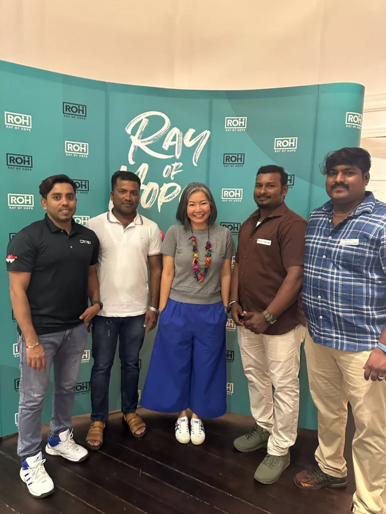 L-R: Zakir, Islam, Alicia, Karthick, Selvam, at Ray of Hope's volunteer appreciation event. Photo courtesy: Alicia Altorfer-Ong