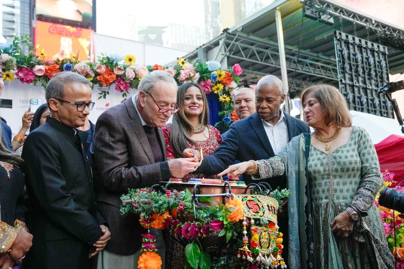 India community members celebrate Diwali in Times Square