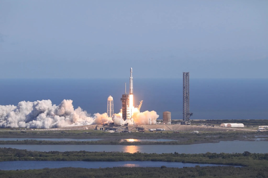 A SpaceX Falcon Heavy rocket carrying NASA’s Europa Clipper spacecraft lifts off from Launch Complex 39A at NASA’s Kennedy Space Center in Florida at 12:06 p.m. EDT on Monday, Oct. 14, 2024. Photo courtesy: NASA/Kim Shiflett