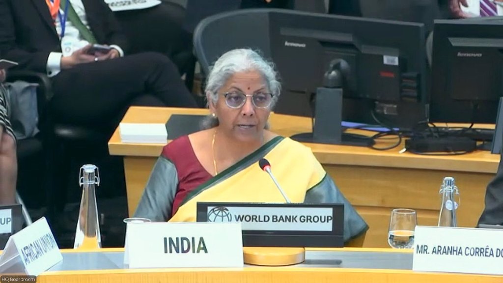 Indian FM Sitharaman at the G20 Joint Meeting of Finance, Climate & Environment, and Foreign Affairs Ministers and Governors of Central Banks in Washington DC. Photo courtesy: x.com/FinMinIndia