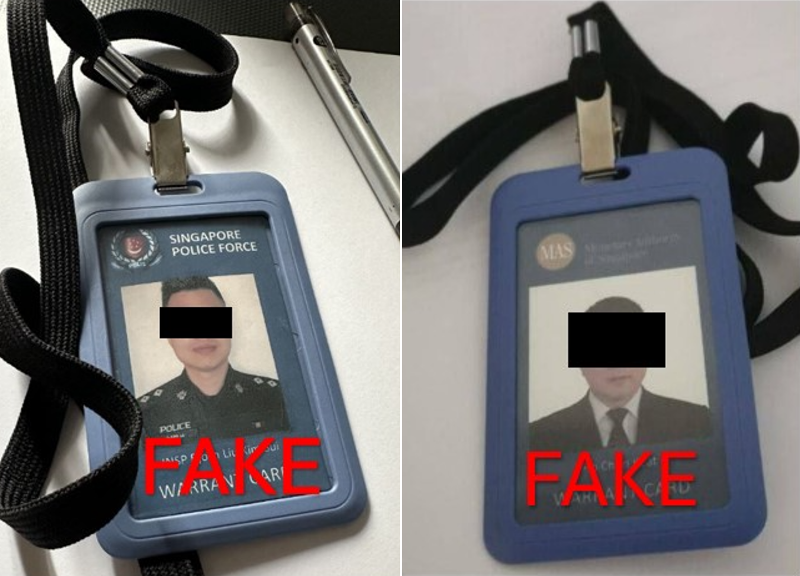 Fake SPF identity badge and fake MAS identity badge