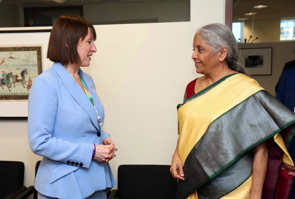 Reeves (left) met Sitharaman on the sidelines of the Annual Meetings 2024 in Washington DC. Photo courtesy: x.com/FinMinIndia