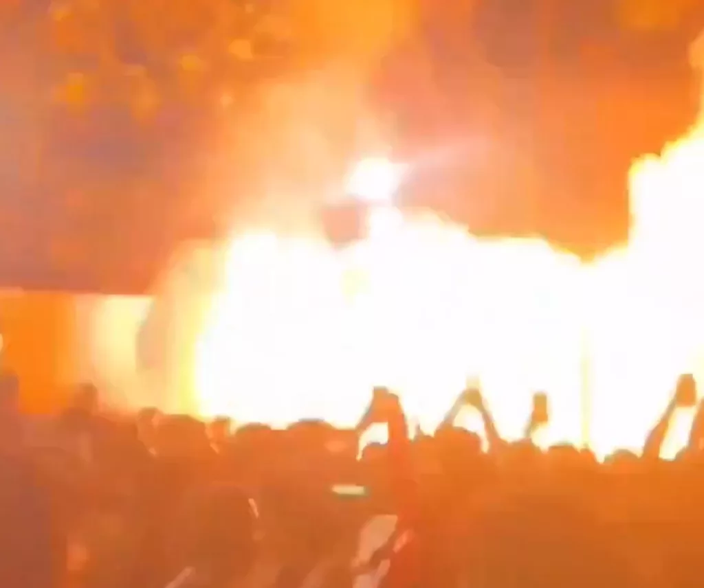 A massive fire started after the blast. Photo courtesy: Screengrab from X