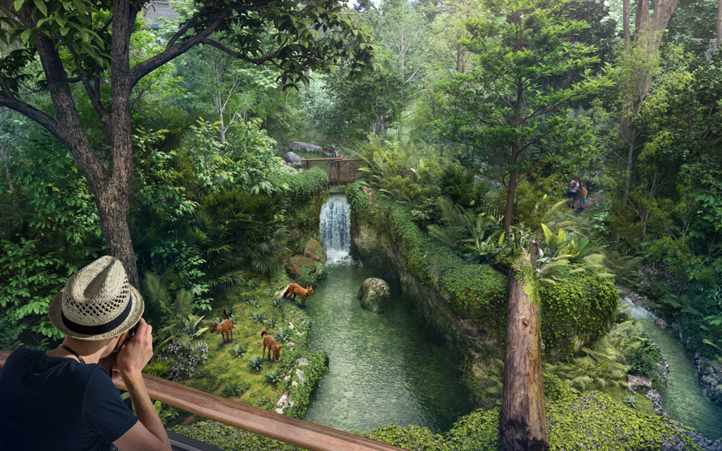 Red dholes move in packs and can be seen searching out their prey at the Watering Hole, one of the flexible habitats at Rainforest Wild Asia. (For illustration purposes only). Photo courtesy: Mandai Wildlife Group