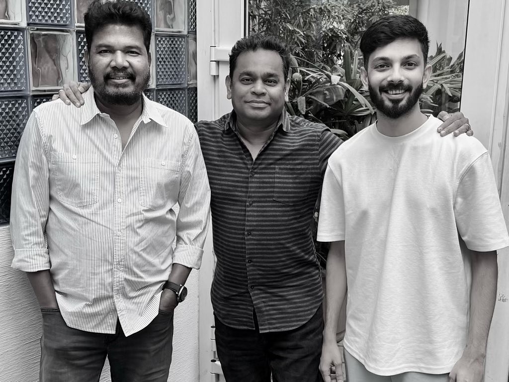 Anirudh (right) with AR Rahman (middle) and Shankar Shanmugham. Photo courtesy: www.instagram.com/anirudhofficial