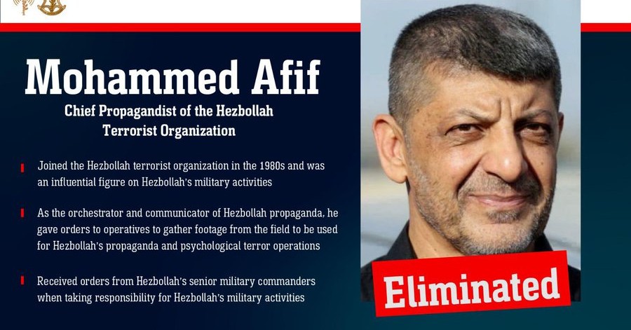 Israel confirms ‘elimination’ of Hezbollah media chief Mohammed Afif