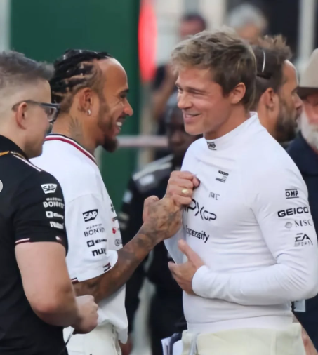 Lewis Hamilton of Team Mercedes with Brad Pitt