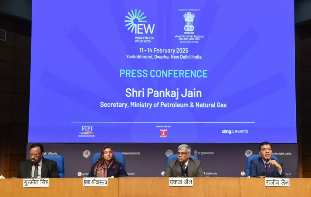 Government officials addressed the media at the National Media Centre on the upcoming India Energy Week 2025 on Monday, January 13, 2025. Photo courtesy: Arranged