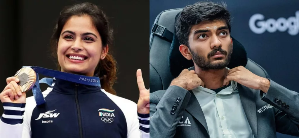 Manu Bhaker (left), D Gukesh. Photo courtesy: Free Press Journal